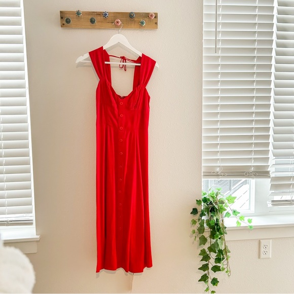 Reformation | Red Tayler Midi Dress Size 4 Sweetheart Neck Ties Back - Picture 7 of 9